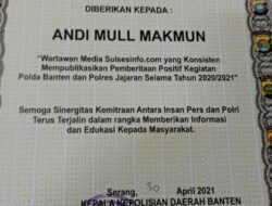 Ketua IWO Soppeng Raih Penghargaan Dari Polda Banten