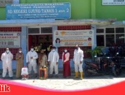 Dinas Pendidikan Gelar Penyemprotan Disinfektan 5 Sekolah Ditunjuk Percontohan PTM Kecamatan Ujung Tanah Makassar!!