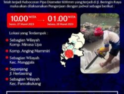 PDAM Makassar Hentikan Sementara Suplai Air Bersih pada Lima Titik