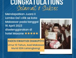 Siswa UPT SPF SDN Lariang Bangi 1 Raih Juara 2 Lomba Da’i Cilik se-Kota Makassar di Hotel Maxone