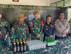 Satgas Pamtas RI – Malaysia Yonarmed 16/TK Amankan Miras Seludupan Asal Malaysia