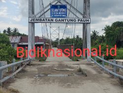 Tidak Bertahan Lama, Bagian Penghubung Jembatan Gantung Pauh Desa Merpati Mulai Turun dan Retak