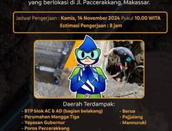 PDAM Makassar Lakukan Perbaikan Pipa di Jl. Paccerakkang, Pasokan Air Terganggu Sementara