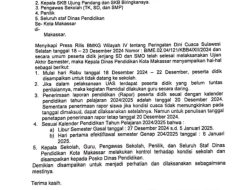 BMKG Prediksi Cuaca Buruk, Disdik Makassar Terbitkan Surat Edaran Libur Sekolah