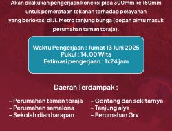 PDAM Akan Lakukan Pengerjaan Koneksi Pipa di Tanjung Bunga, Suplai Air Sementara Terganggu