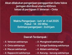 PDAM Makassar Ganti Gate Valve di Veteran–Onta, Layanan Air Terganggu di Sejumlah Wilayah