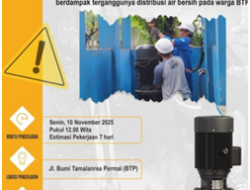 PDAM Makassar Lakukan Perbaikan Pompa Inline, Distribusi Air di Bumi Tamalanrea Permai Terdampak
