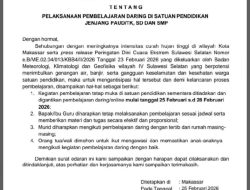 Antisipasi Cuaca Buruk, Disdik Makassar Keluarkan SE Belajar dari Rumah