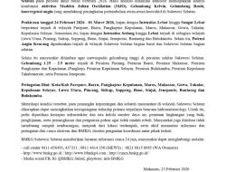 Peringatan Dini Cuaca Ekstrem di Sulawesi Selatan 24 Februari–1 Maret 2026